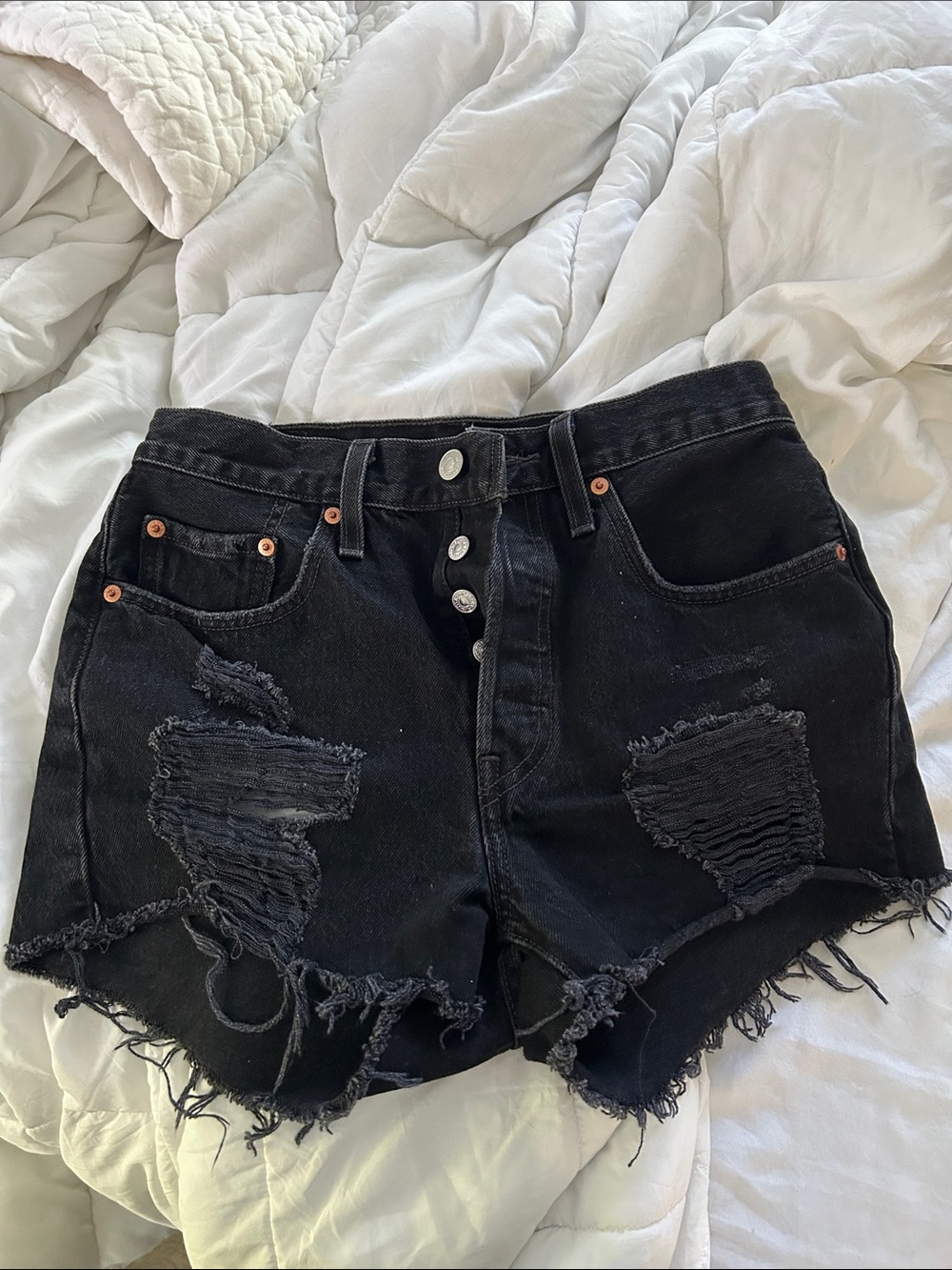 Used / Worn Levi's 501 Black Distressed  Denim Shorts